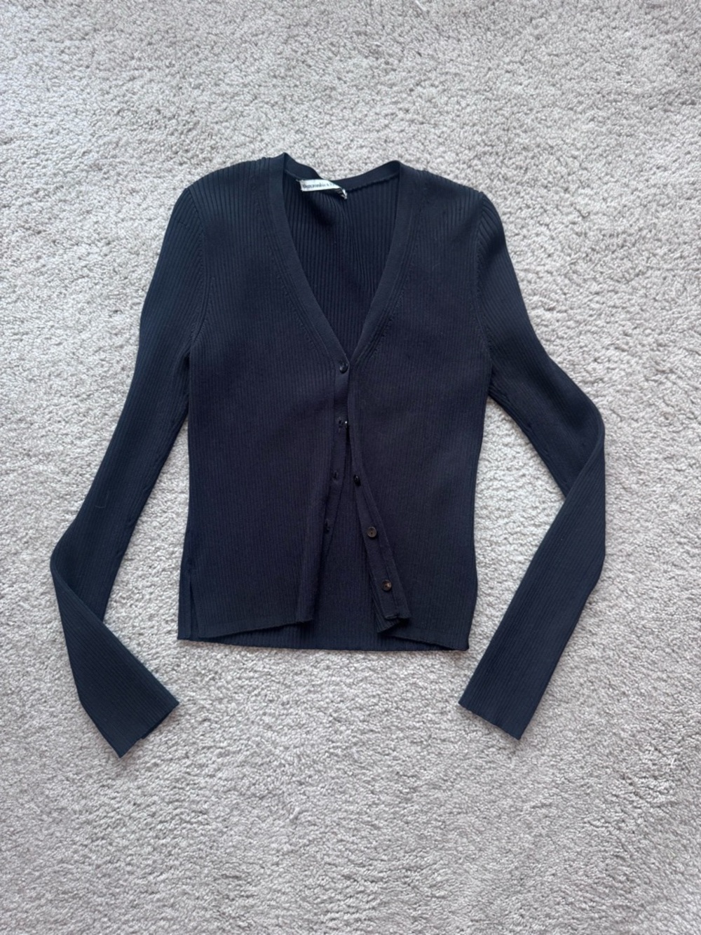 Abercrombie & Fitch Black Ribbed V-Neck Button-Front Cardigan